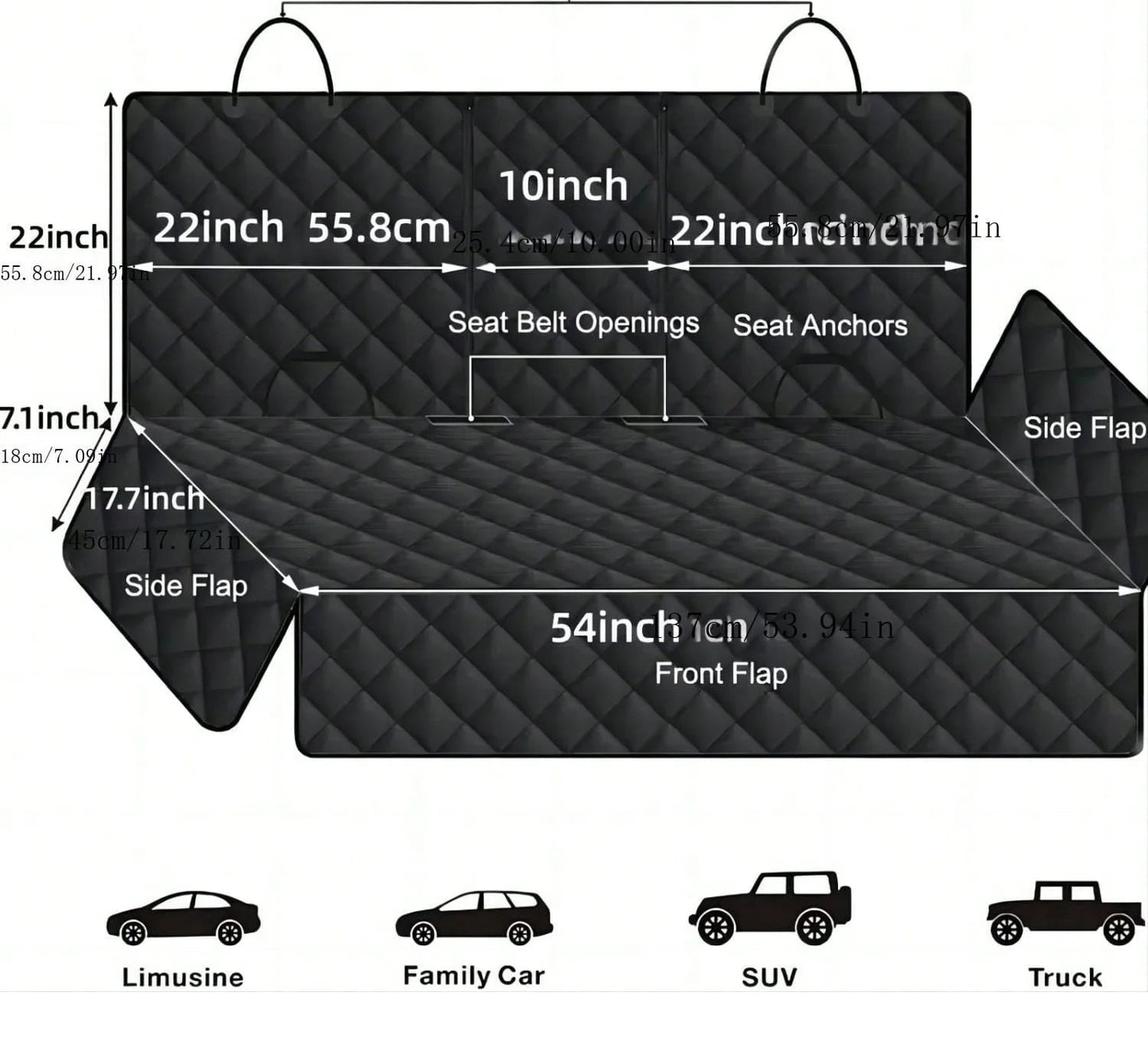 Abmessungen 143x128cm der universellen Auto-Schondecke für PKW und SUV