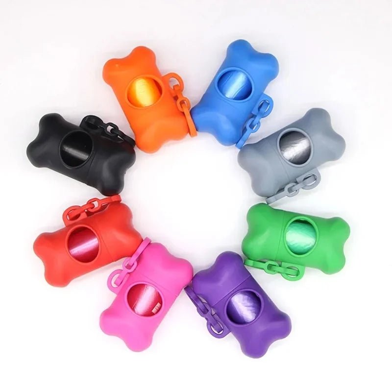Hunde Kotbeutelspender inkl. 15 Beutel – Praktische Halterung für Leine & Gürtel – Knochen - Design - PfotenEshop